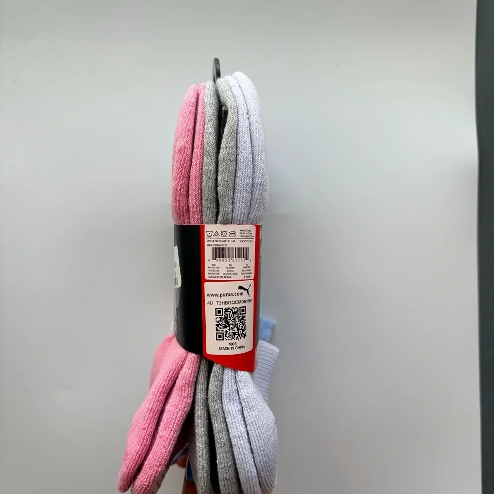 Puma women’s low cut socks 6 pack size 5-9.5 blue green pink white gray
